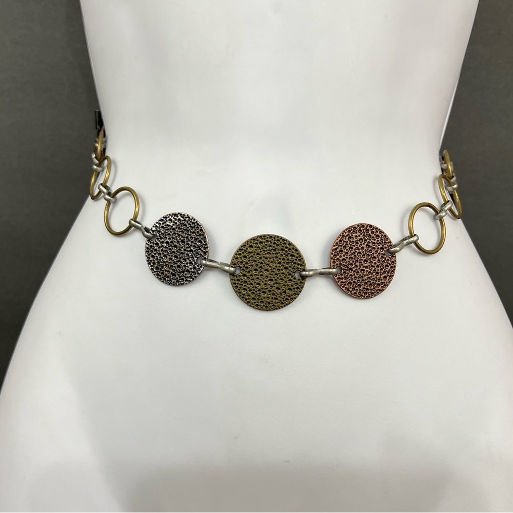 Vtg Women Chain LInk Belt Necklace Chunky Tri-Tone Mixed Metal‎ Boho Statement